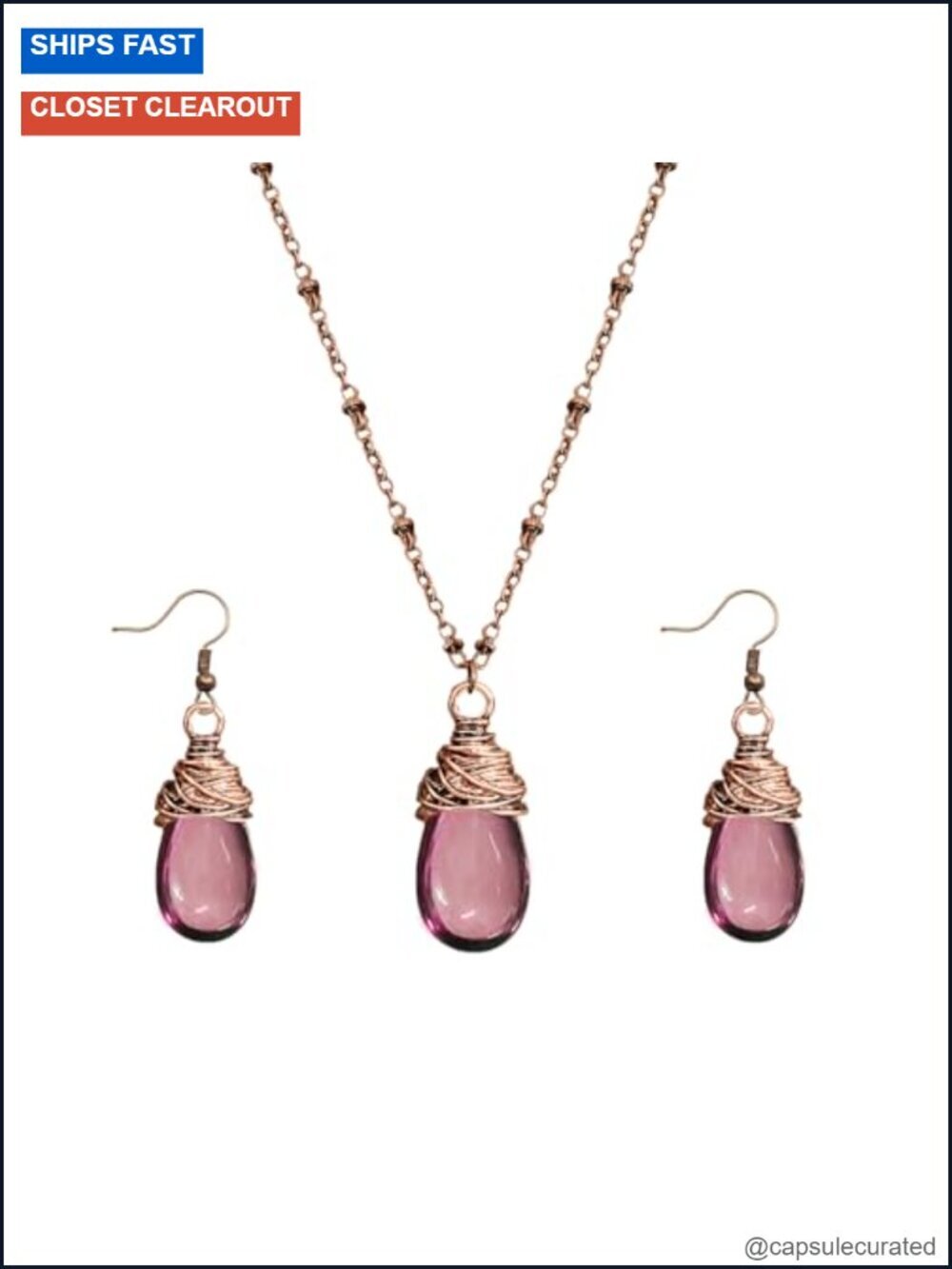 Chunky Resin Teardrop Necklace and Earrings Set Vintage Western Boho Jewelry Set